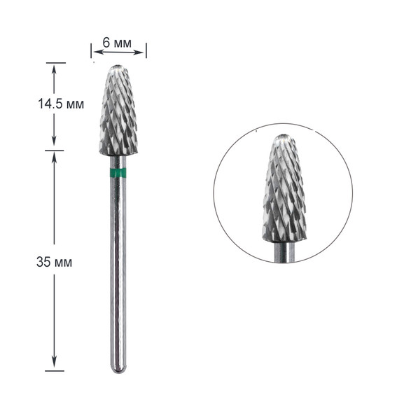 Manicurefrees TUFI profi Vlam H0615P-C hardmetaal groen - Фото №1