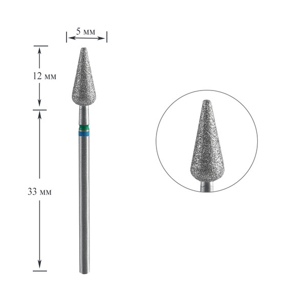 Diamanten manicurefrees Staleks DUO peervormig scherp blauwgroen EXPERT diameter 5 mm / werkend deel 12 mm