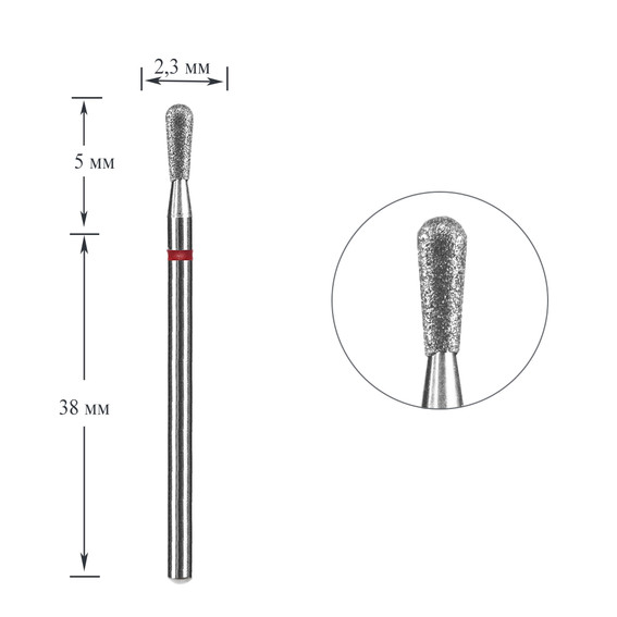 Diamanten manicurefrees Staleks EXPERT lucifer rood diameter 2,3 mm / werkend deel 5 mm