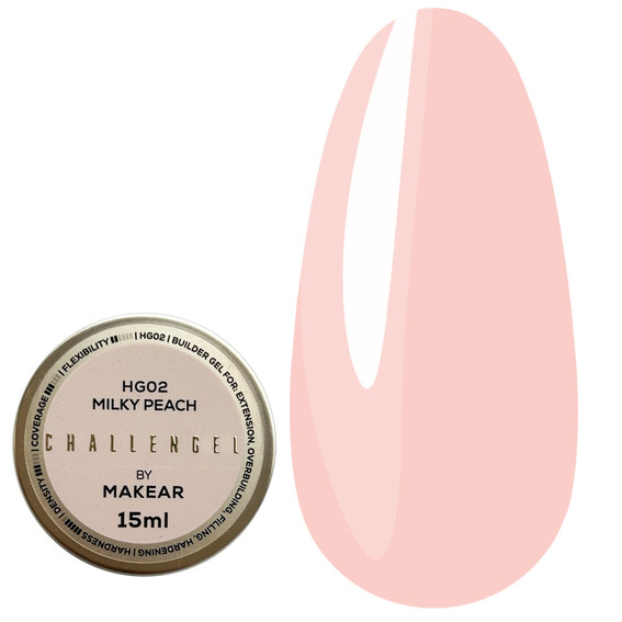 Gel for extensions MAKEAR Challengel HG02 Milky Peach 15 ml - Фото №1