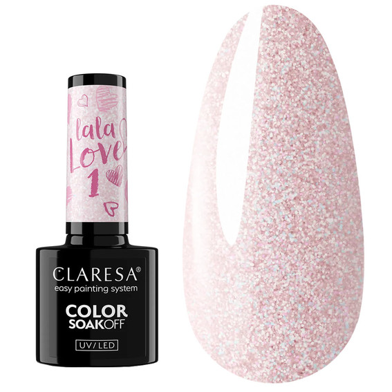 Gel-Nagellack Claresa LA LA LOVE 1  Hellrosa mit Glitzer, 5 g - Фото №1