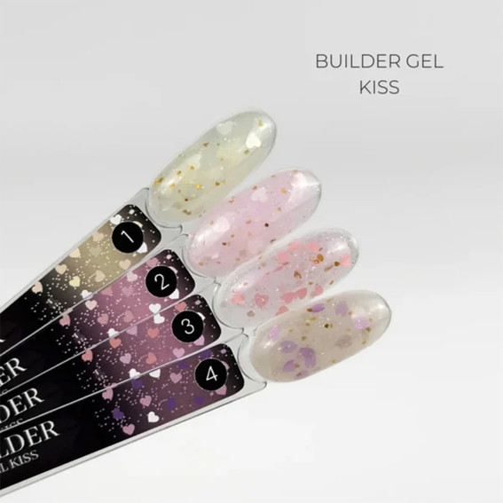 Gel voor extensions Crystal Builder Gel KISS 2 roze met lichtroze hartjes 15 ml - Фото №2