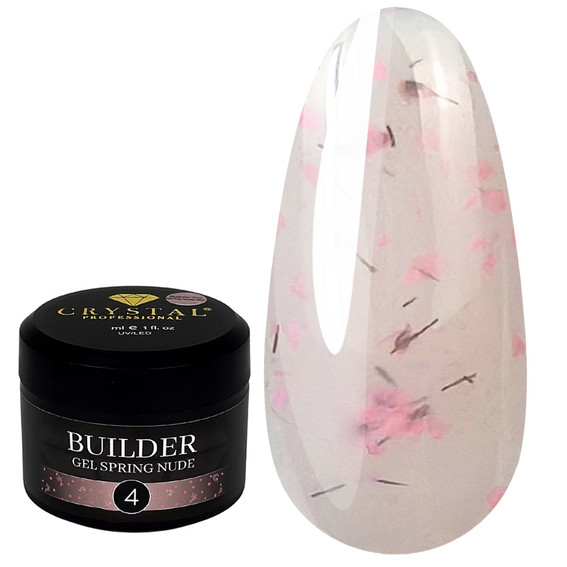 Гель для наращивания Crystal Builder Gel Spring Nude 4 нежно-розовый с сухоцветами 15 мл - Фото №1