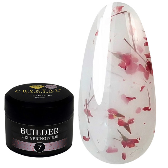Гель для наращивания Crystal Builder Gel Spring Nude 7 прозрачно-белый с сухоцветами 15 мл - Фото №1