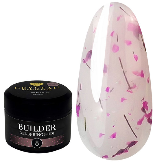 Гель для наращивания Crystal Builder Gel Spring Nude 8 розовый с сухоцветами 15 мл - Фото №1