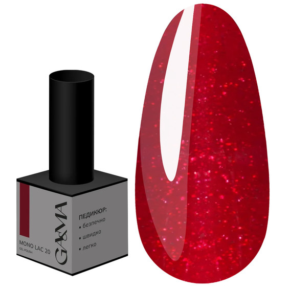 Gellak GA&MA Mono Lac 020 eenfasig rood met glitter 6 ml (7703115) - Фото №1
