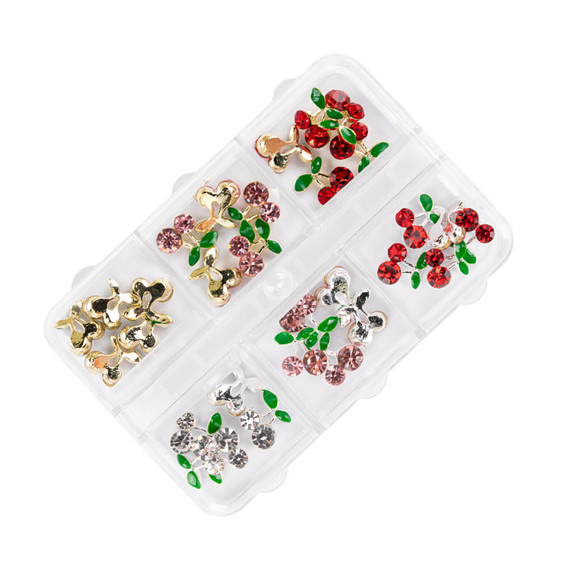 Nagelkunst in een doosje kersenbloesems met zirkonen gemengde kleuren 30 stuks - Фото №1